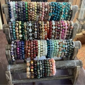 Colorful Beaded Stretch Bracelet Set - Assorted Gemstone Look